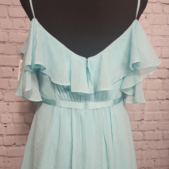 David's Bridal Long Flutter Sleeve Spa Blue Dress Size 8 NWT - Picture 6 of 9